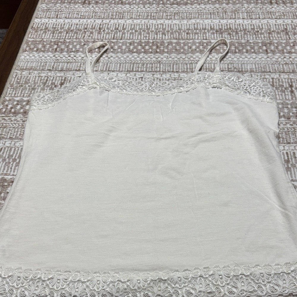 Ann Taylor Cream Lace-Trim Camisole Tank